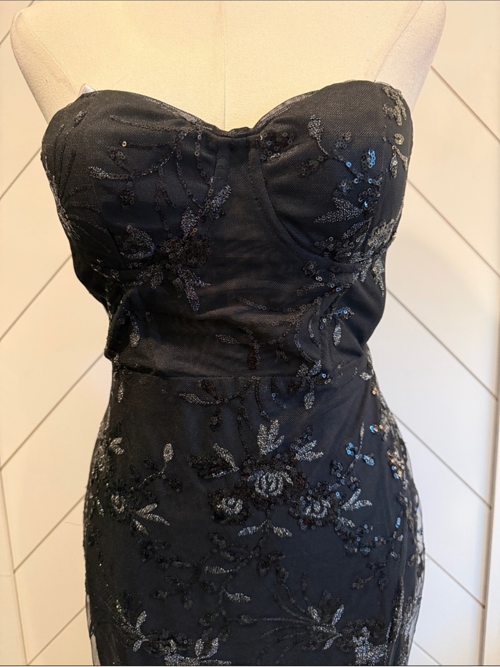 NWT-Confident Sensation Black Sequin Strapless Bustier Maxi Dress - Picture 5 of 15